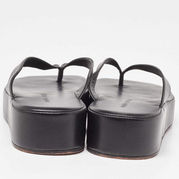 مملوكة مسبقًا Amina Muaddi Black Leather Johana Platform Sandals Size 36.5