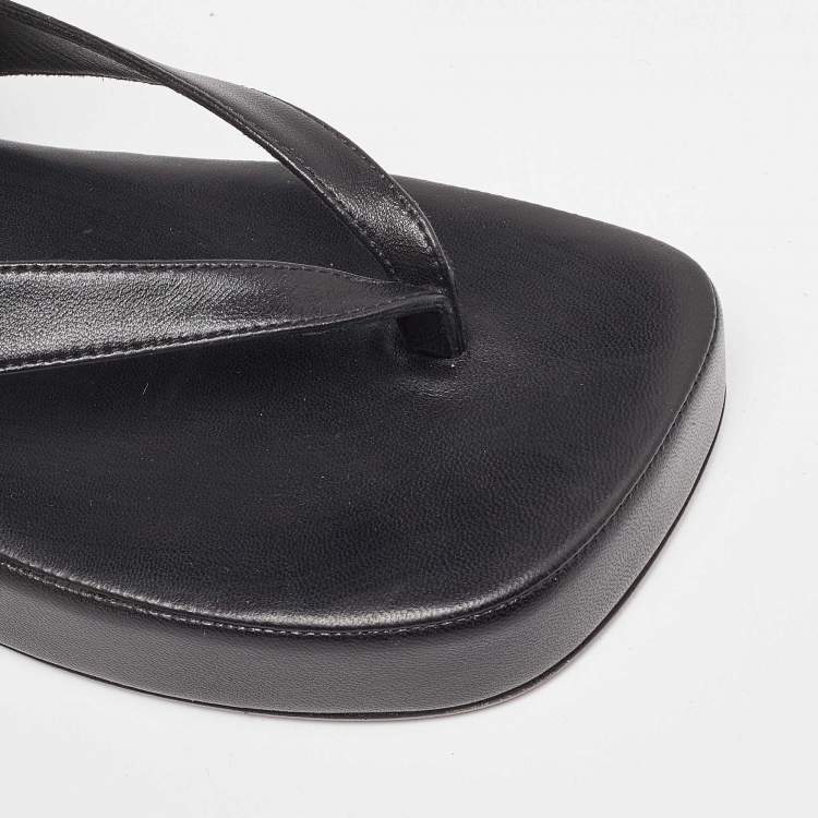 مملوكة مسبقًا Amina Muaddi Black Leather Johana Platform Sandals Size 36.5
