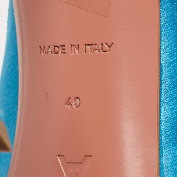 Pre Owned Amina Muaddi Blue Satin Begum Mules Size 40