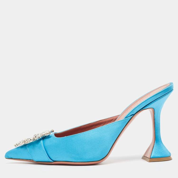 Amina Muaddi Blue Satin Begum Mules Size 40 Amina Muaddi | The Luxury ...