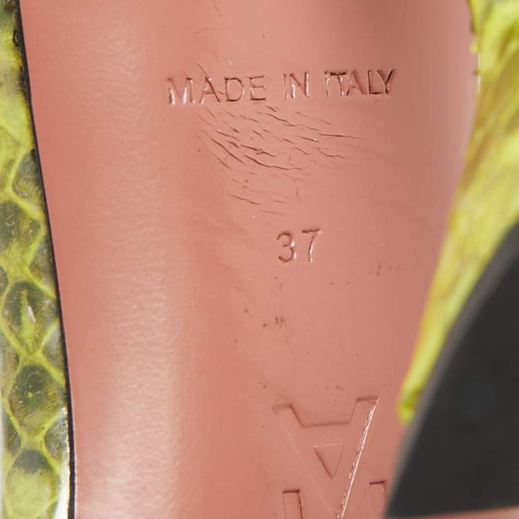 Pre Owned Amina Muaddi Two Tone Embossed Snakeskin and PVC Zula Ankle Tie Sandals Size 37