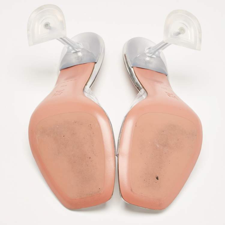 Pre Owned Amina Muaddi Transparent PVC Lupita Sandals Size 38.5