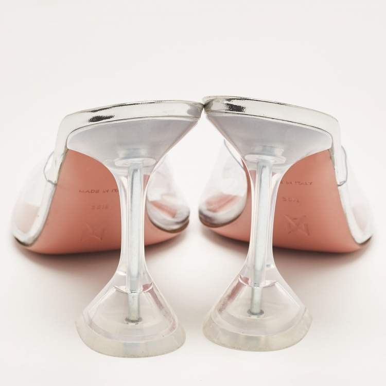Pre Owned Amina Muaddi Transparent PVC Lupita Sandals Size 38.5