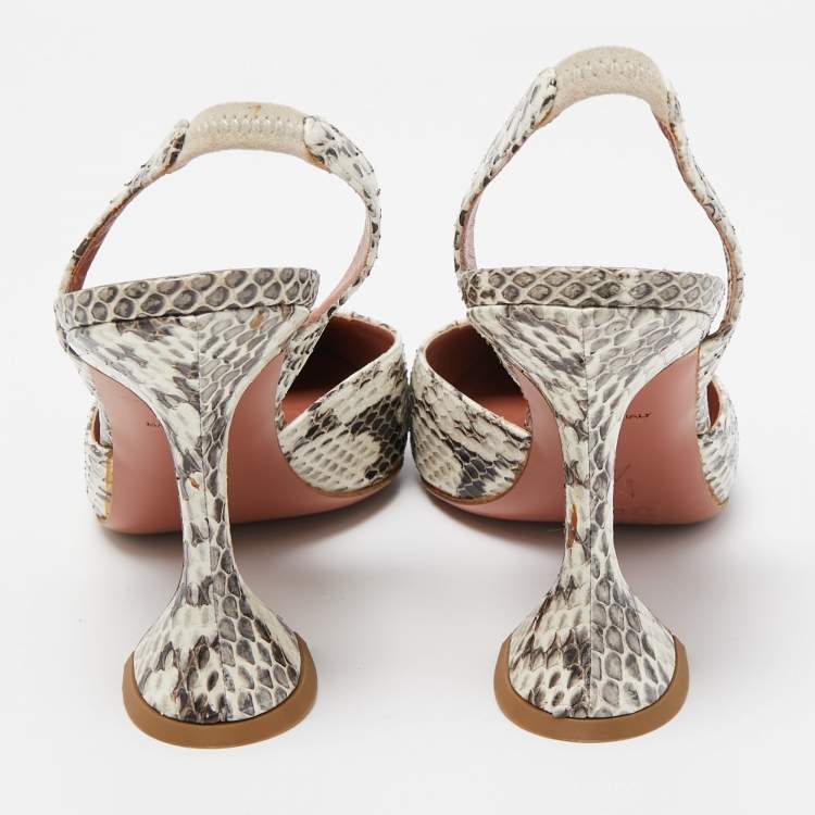 Pre Owned Amina Muaddi Cream/Brown Python Begum Pointed Toe Pumps Size 40