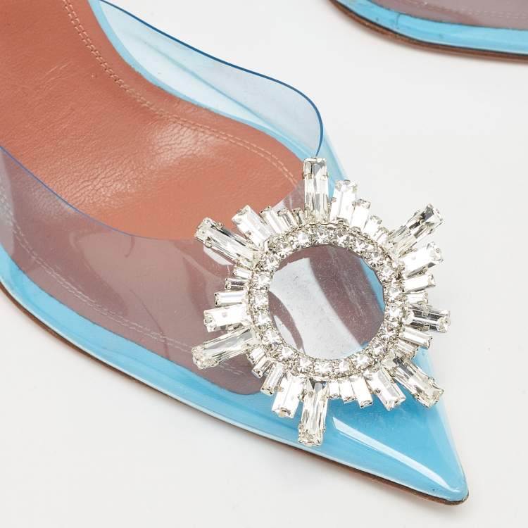 Pre Owned Amina Muaddi Blue PVC Begum Slingback Pumps Size 38.5