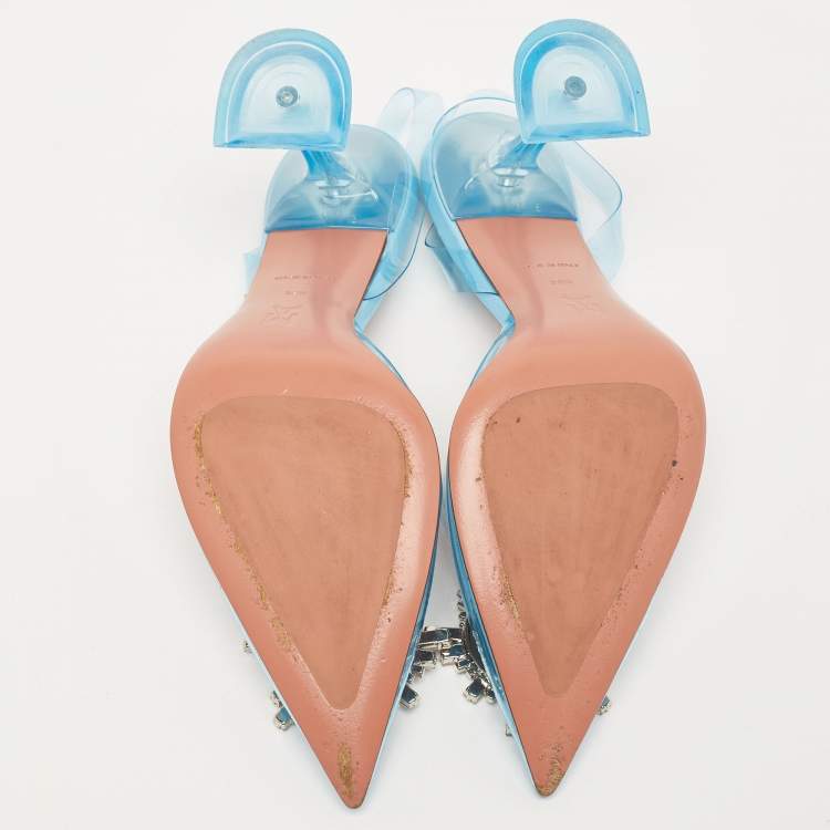 Pre Owned Amina Muaddi Blue PVC Begum Slingback Pumps Size 38.5