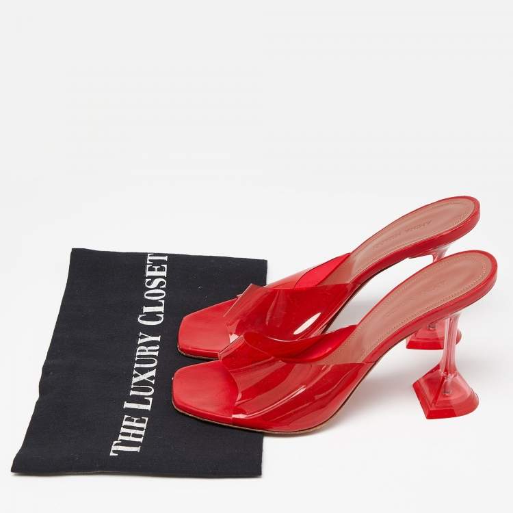 Pre Owned Amina Muaddi Red PVC Lupita Slide Sandals Size 37.5
