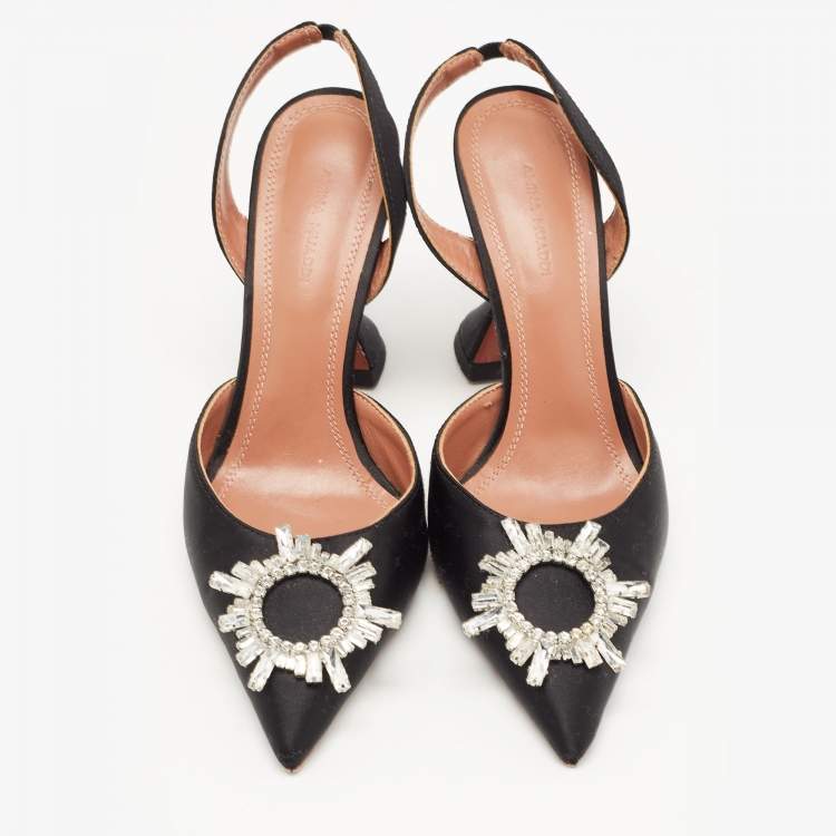 Pre Owned Amina Muaddi Black Satin Begum Slingback Pumps Size 40