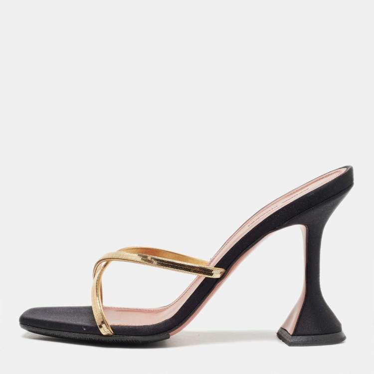 Pre Owned Amina Muaddi Black Satin Naima Slide Sandals Size 38