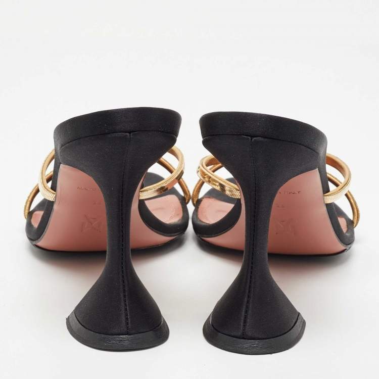 Pre Owned Amina Muaddi Black Satin Naima Slide Sandals Size 38