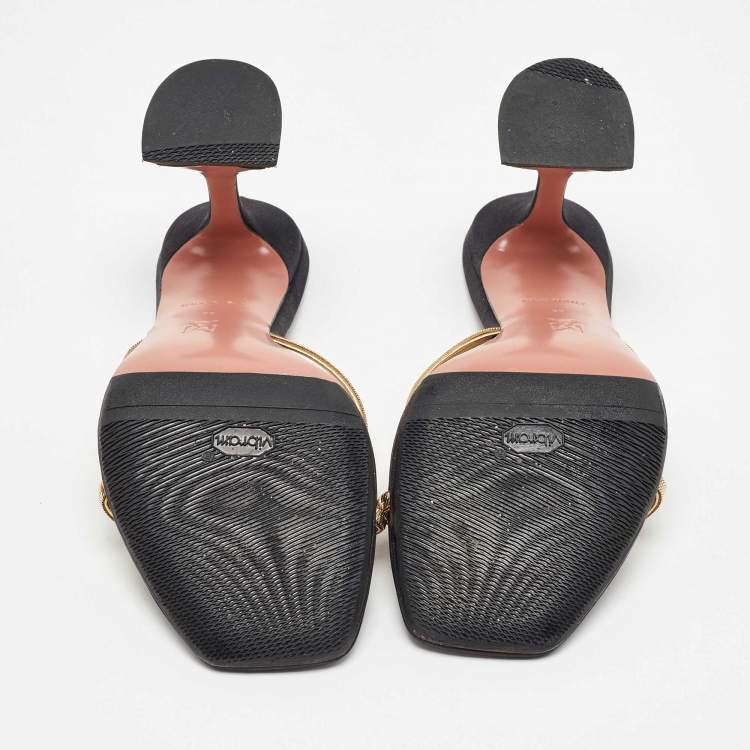 Pre Owned Amina Muaddi Black Satin Naima Slide Sandals Size 38