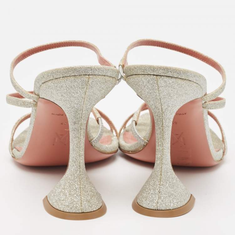 Pre Owned Amina Muaddi Silver Glitter Gilda Slide Sandals Size 40