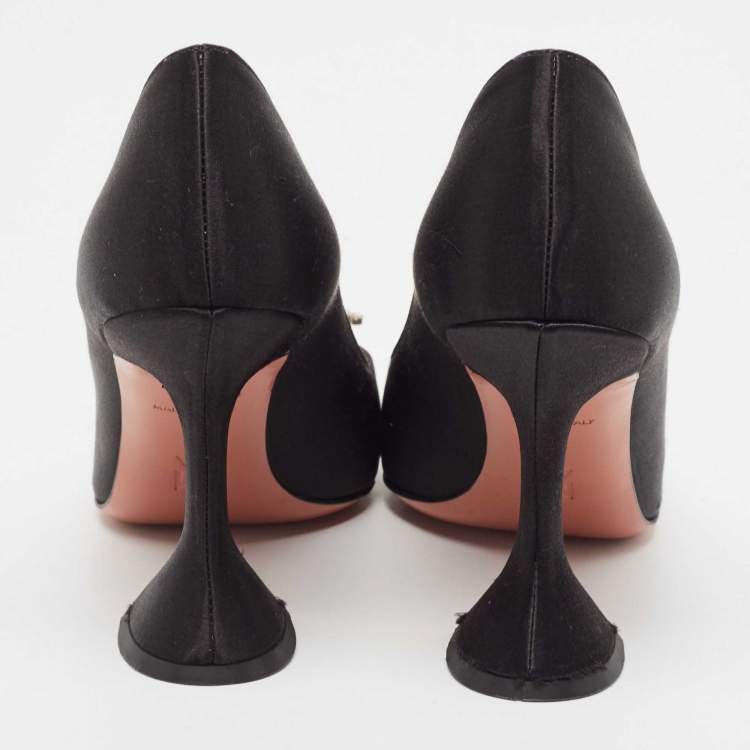 Pre Owned Amina Muaddi Black Satin Begum Pumps Size 37