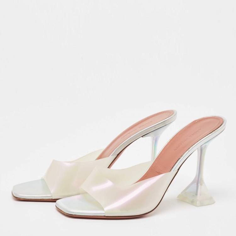 Pre Owned Amina Muaddi Transparent/Silver PVC Lupita Sandals Size 38 