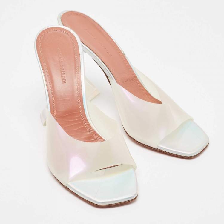 Pre Owned Amina Muaddi Transparent/Silver PVC Lupita Sandals Size 38 