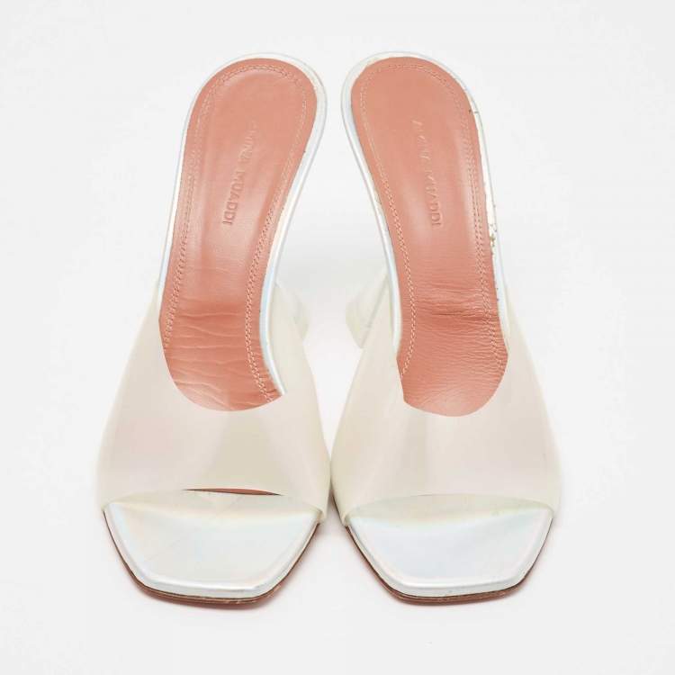 Pre Owned Amina Muaddi Transparent/Silver PVC Lupita Sandals Size 38 