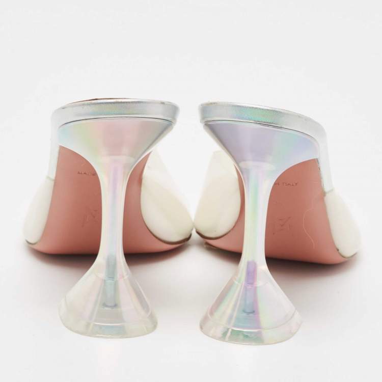 Pre Owned Amina Muaddi Transparent/Silver PVC Lupita Sandals Size 38 