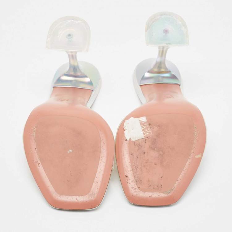 Pre Owned Amina Muaddi Transparent/Silver PVC Lupita Sandals Size 38 