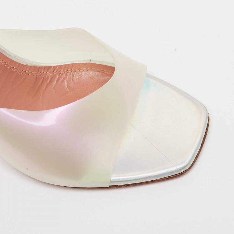Pre Owned Amina Muaddi Transparent/Silver PVC Lupita Sandals Size 38 