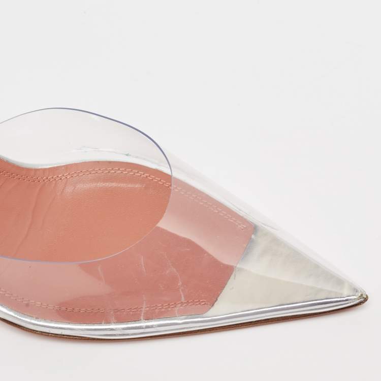 Pre Owned Amina Muaddi Transparent PVC Holli Glass Pointed Toe Slingback Pumps Size 39