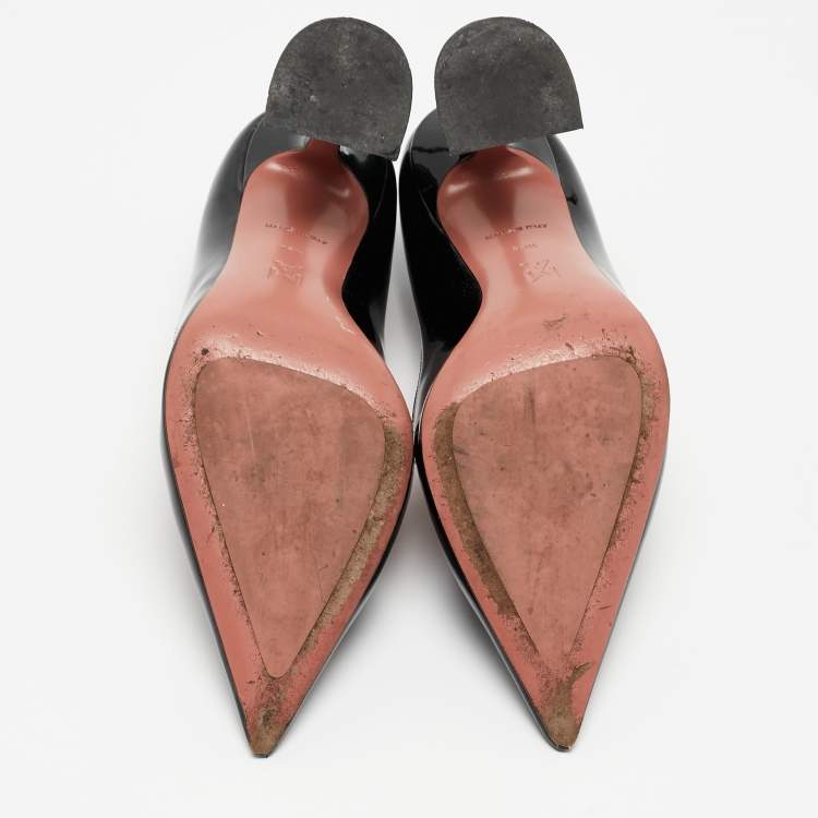 Pre Owned Amina Muaddi Black Patent Leather Ami Pumps Size 36.5