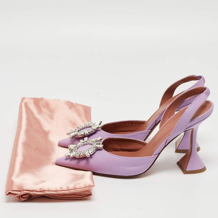 Pre Owned Amina Muaddi Purple Leather Begum  Slingback Pumps Size 37