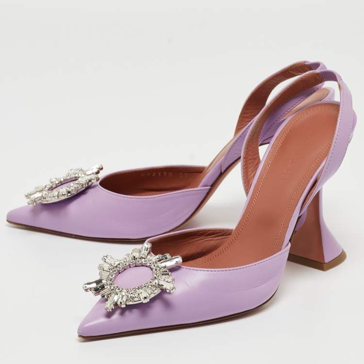 Pre Owned Amina Muaddi Purple Leather Begum  Slingback Pumps Size 37