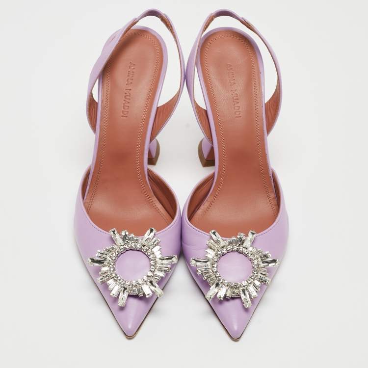Pre Owned Amina Muaddi Purple Leather Begum  Slingback Pumps Size 37