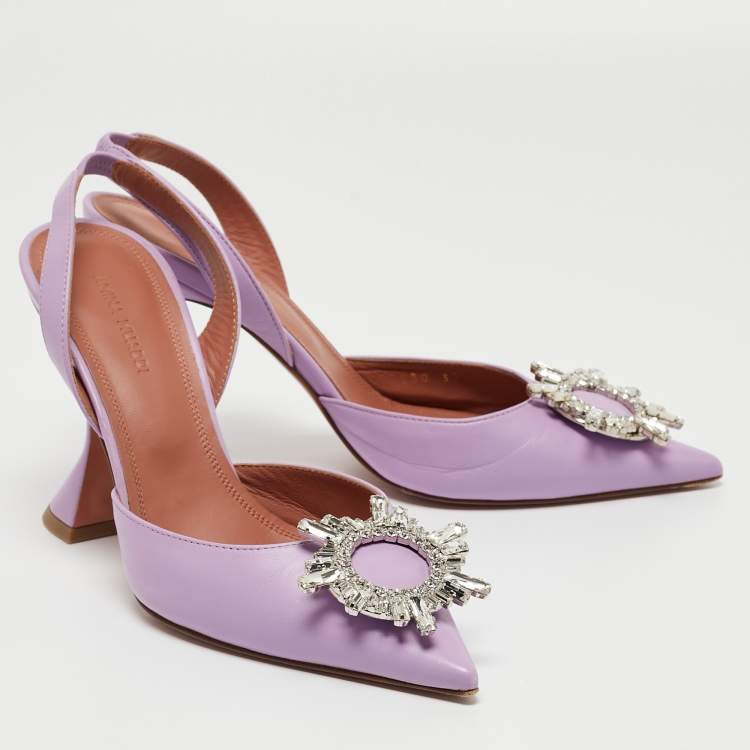 Pre Owned Amina Muaddi Purple Leather Begum  Slingback Pumps Size 37