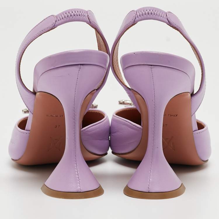 Pre Owned Amina Muaddi Purple Leather Begum  Slingback Pumps Size 37