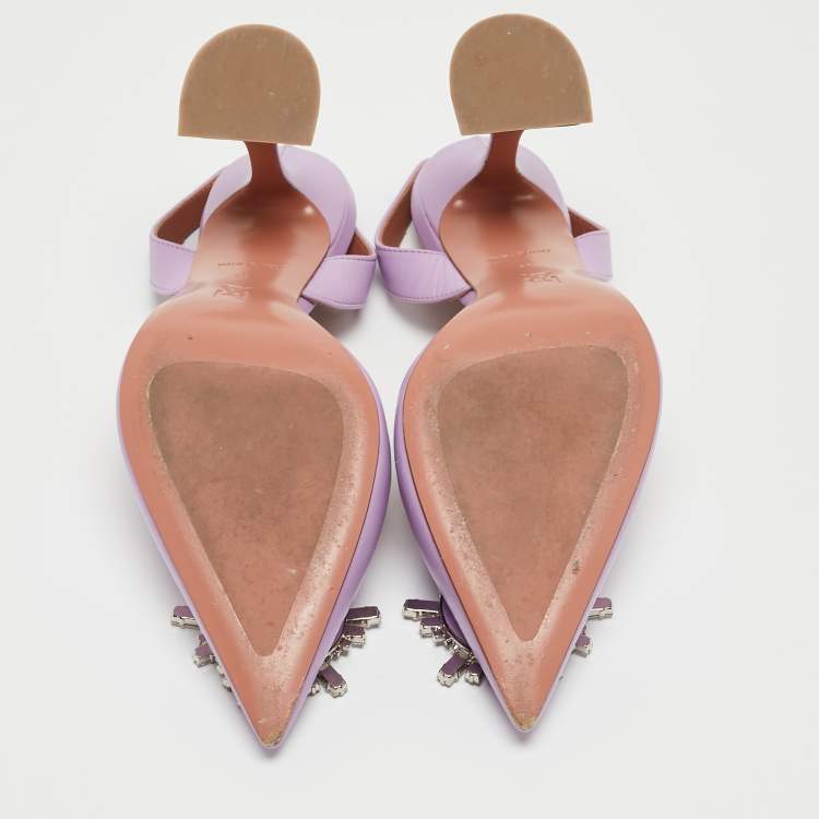 Pre Owned Amina Muaddi Purple Leather Begum  Slingback Pumps Size 37
