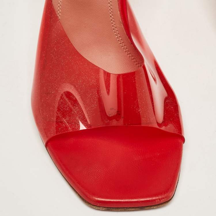 مملوكة مسبقًا Amina Muaddi Red PVC Lupita Slide Sandals Size 39