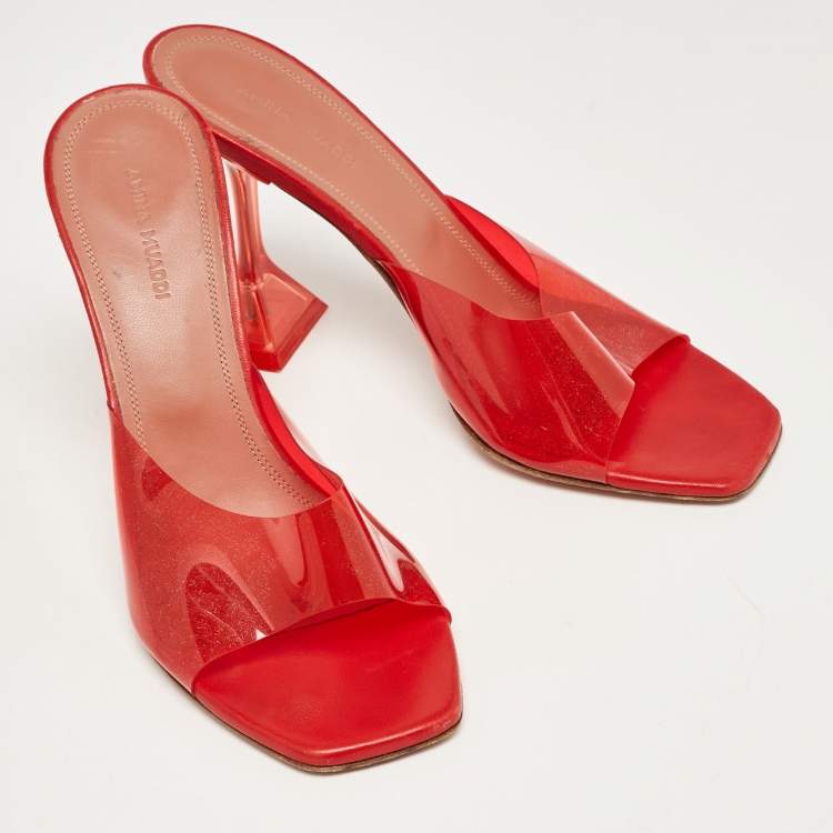 مملوكة مسبقًا Amina Muaddi Red PVC Lupita Slide Sandals Size 39