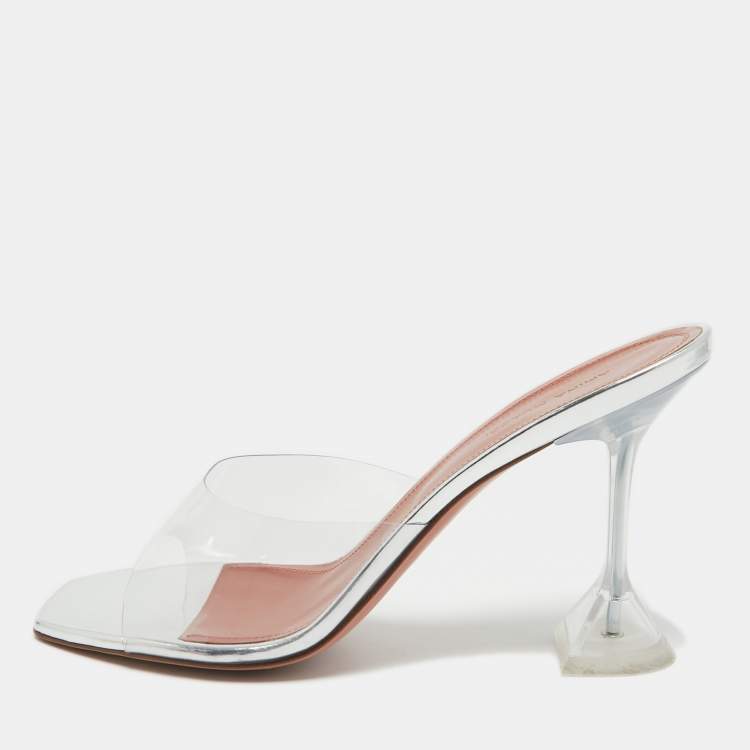 Pre Owned Amina Muaddi Transparent PVC Lupita Slide Sandals Size 41