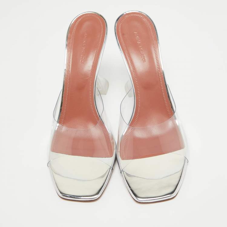 Pre Owned Amina Muaddi Transparent PVC Lupita Slide Sandals Size 41