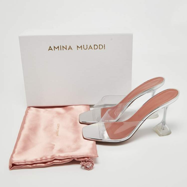 Pre Owned Amina Muaddi Transparent PVC Lupita Slide Sandals Size 41