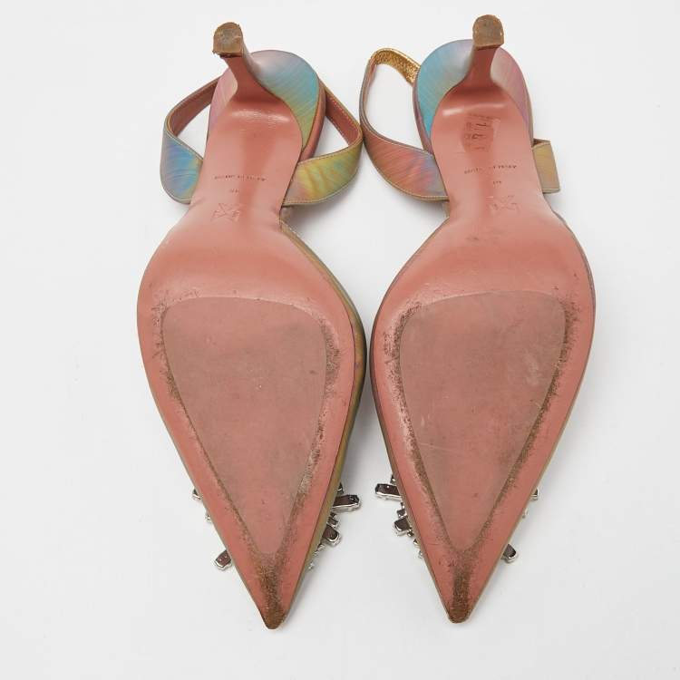 Pre Owned Amina Muaddi Multicolor Iridescent PVC Begum Slingback Pumps Size 39