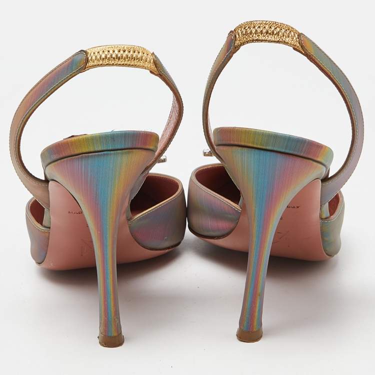 Pre Owned Amina Muaddi Multicolor Iridescent PVC Begum Slingback Pumps Size 39