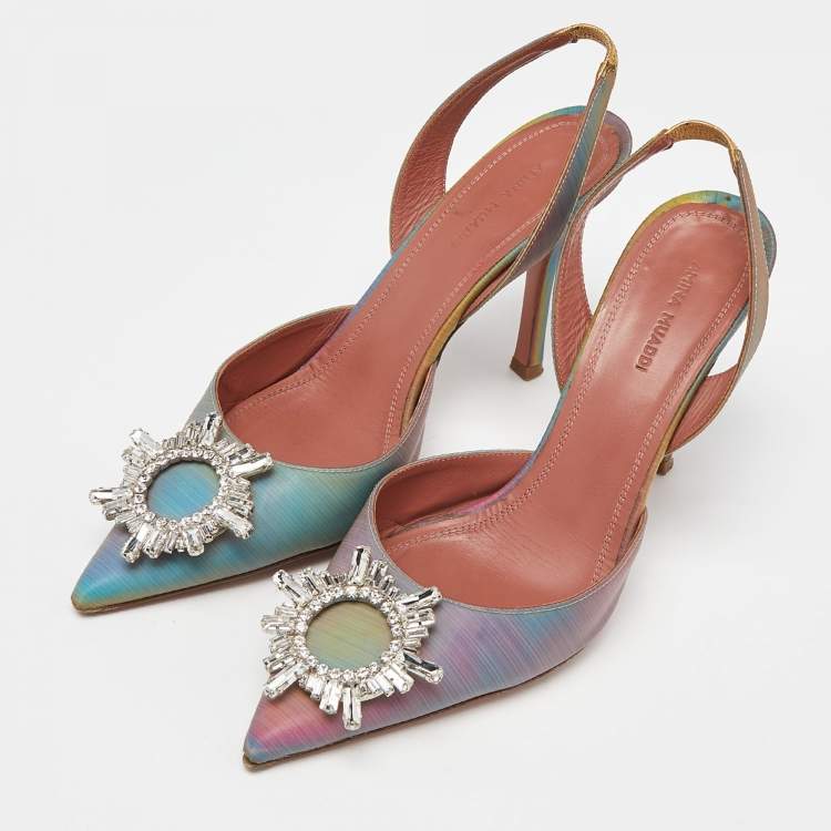 Pre Owned Amina Muaddi Multicolor Iridescent PVC Begum Slingback Pumps Size 39