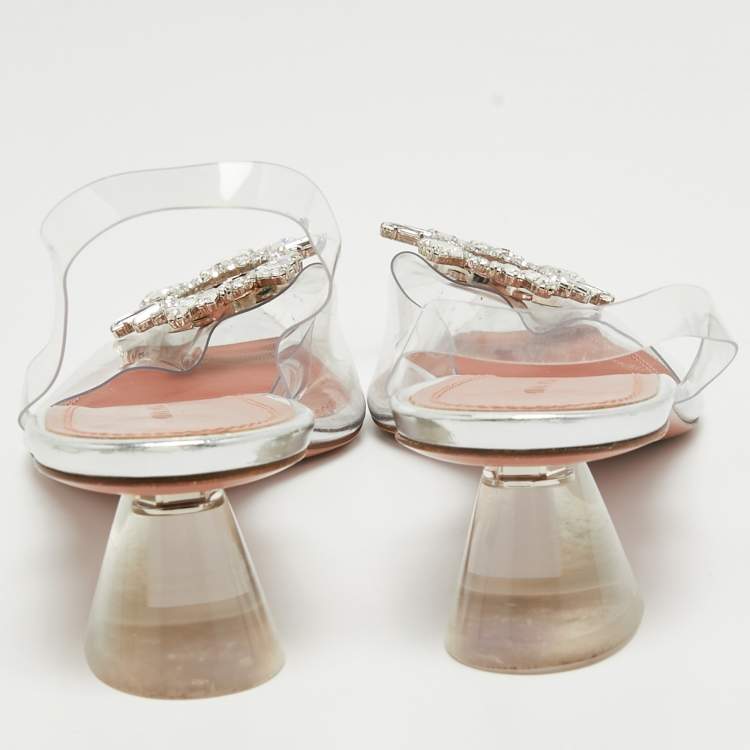 Pre Owned Amina Muaddi Transparent PVC Begum Slingback Pumps Size 39.5