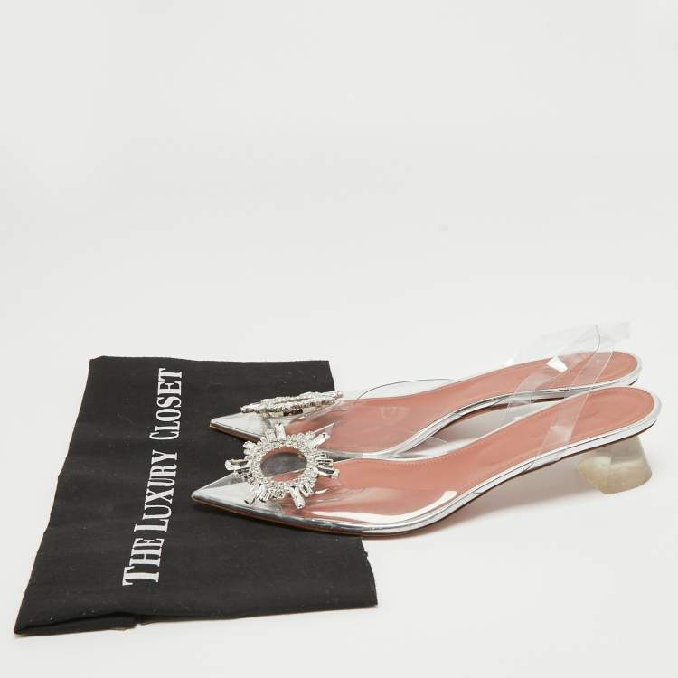 Pre Owned Amina Muaddi Transparent PVC Begum Slingback Pumps Size 39.5
