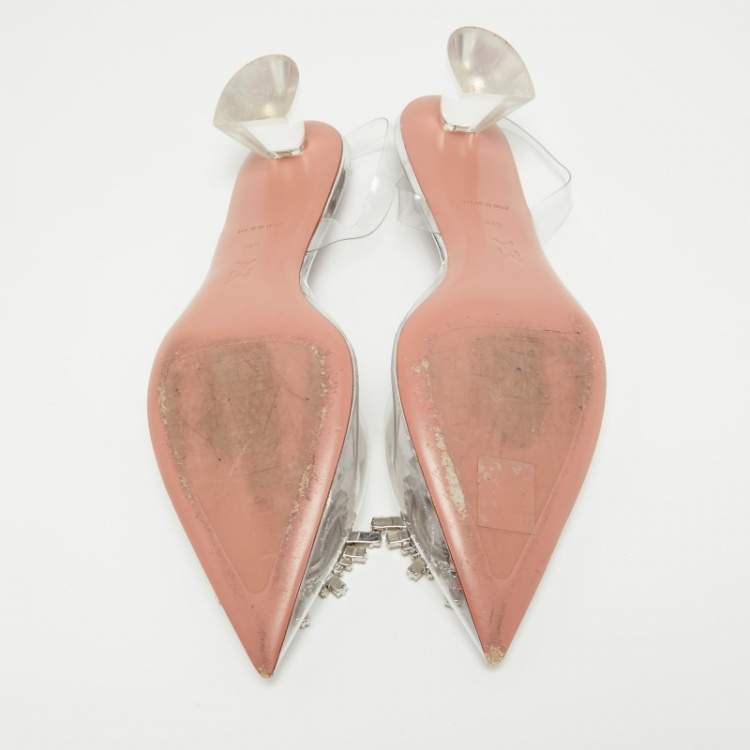 Pre Owned Amina Muaddi Transparent PVC Begum Slingback Pumps Size 39.5