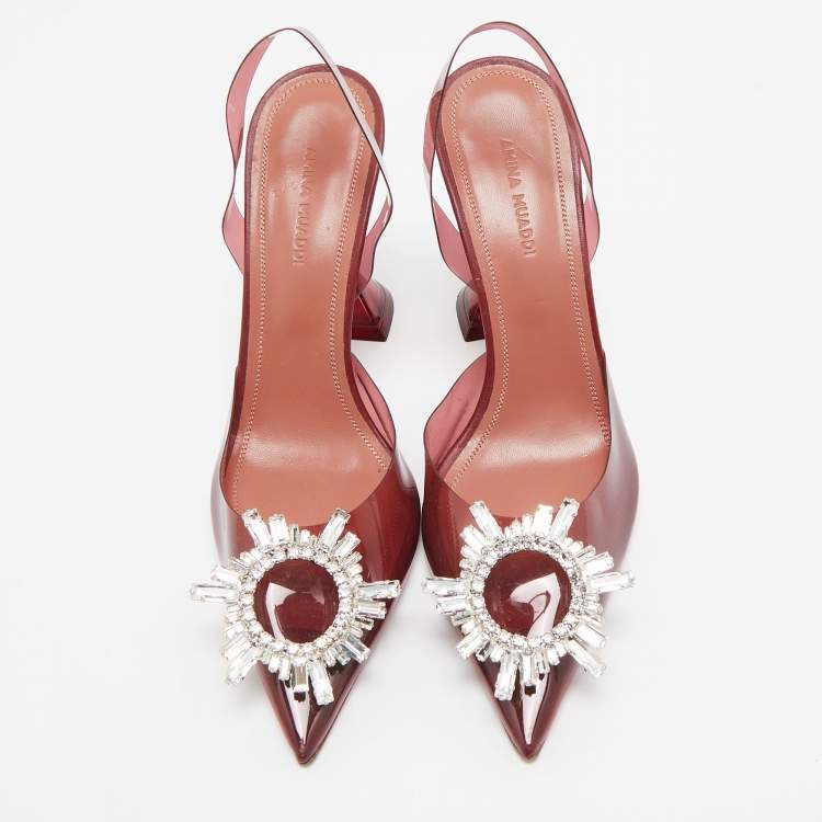 Pre Owned Amina Muaddi Burgundy PVC Begum  Slingback Pumps Size 37 