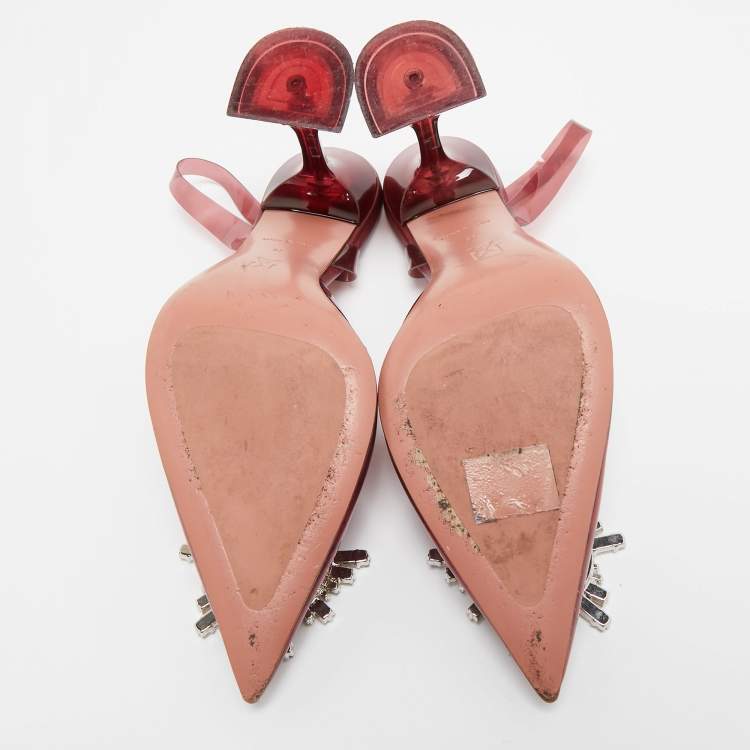 Pre Owned Amina Muaddi Burgundy PVC Begum  Slingback Pumps Size 37 