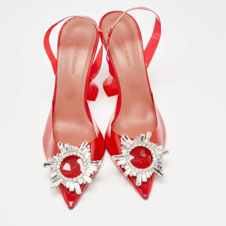 Pre Owned Amina Muaddi Red PVC Begum Slingback Pumps Size 36