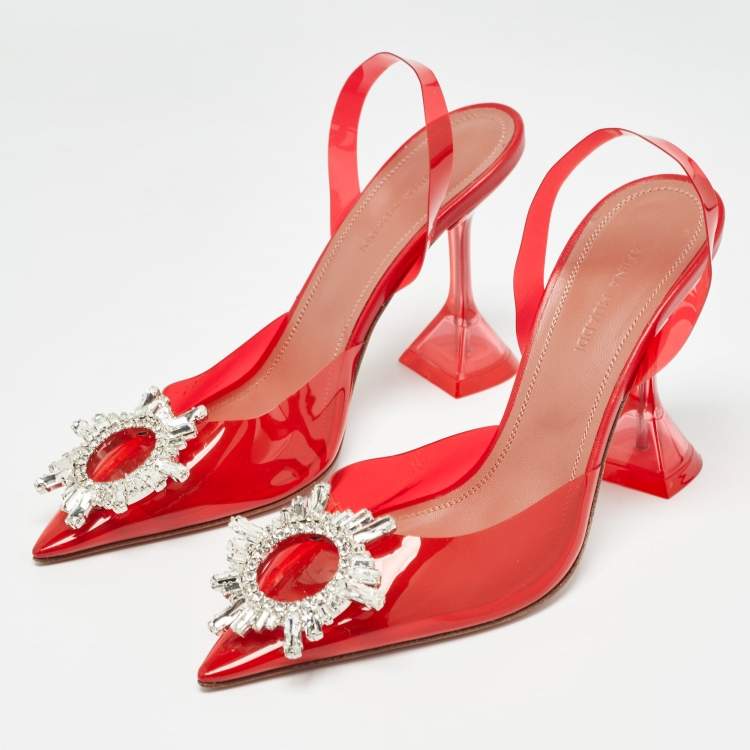 Pre Owned Amina Muaddi Red PVC Begum Slingback Pumps Size 36