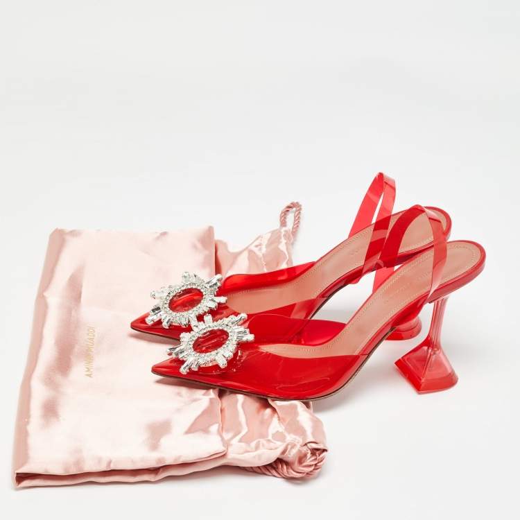 Pre Owned Amina Muaddi Red PVC Begum Slingback Pumps Size 36