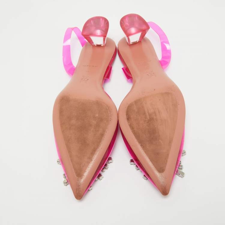 Pre Owned Amina Muaddi Pink PVC Begum Slingback Pumps Size 37  