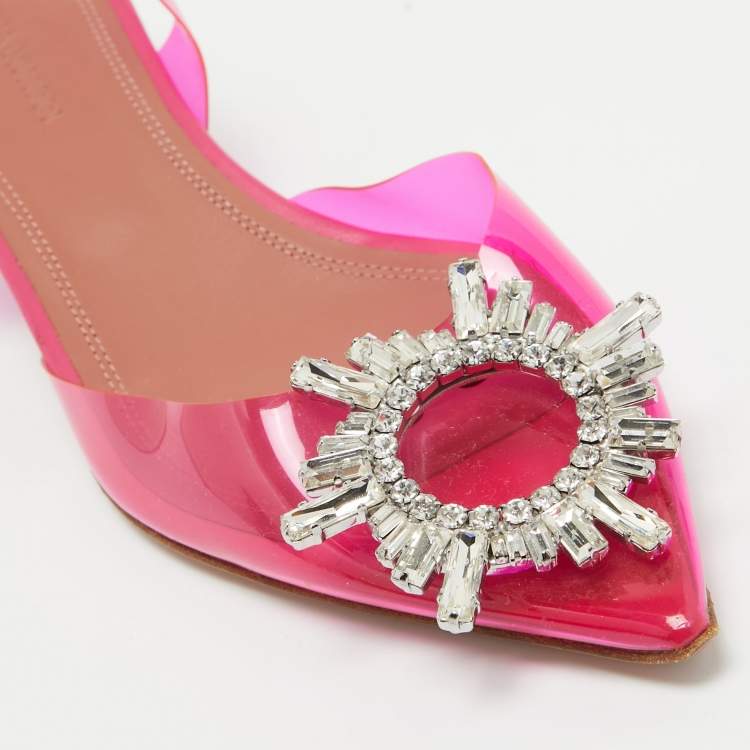 Pre Owned Amina Muaddi Pink PVC Begum Slingback Pumps Size 37  