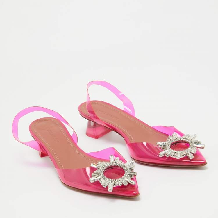 Pre Owned Amina Muaddi Pink PVC Begum Slingback Pumps Size 37  